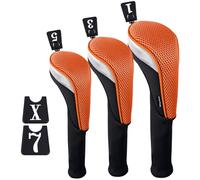 Andux 3pcs/Set Golf 460cc Driver Fairway Wood Club Head Covers Long Neck Black/Orange