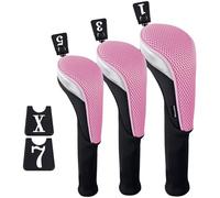 Andux 3pcs/Set Golf 460cc Driver Fairway Wood Club Head Covers Long Neck Black/Pink