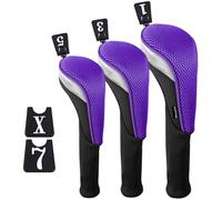 Andux 3pcs/Set Golf 460cc Driver Fairway Wood Club Head Covers Long Neck Black/Purple