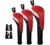 Andux 3pcs/Set Golf 460cc Driver Fairway Wood Club Head Covers Long Neck Red