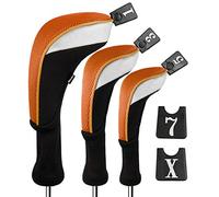 Andux 3pcs/Set Golf 460cc Driver Fairway Wood Club Head Covers Long Neck with Interchangeable No. Tags Black/Orange