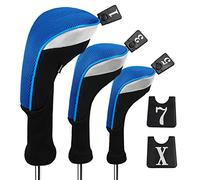 Andux 3pcs/Set Golf 460cc Driver Wood Club Head Covers Long Neck with Interchangeable No. Tags Blue