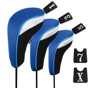 Andux 3pcs/Set Golf Club 460cc Driver Wood Head Covers with Interchangeable No. Tags Blue Short Neck
