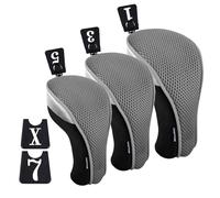 Andux 3pcs/Set Golf Club 460cc Driver Wood Head Covers with Interchangeable No. Tags Grey Short Neck