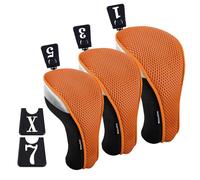 Andux 3pcs/Set Golf Club 460cc Driver Wood Head Covers with Interchangeable No. Tags Orange Short Neck