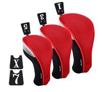 Andux 3pcs/Set Golf Club 460cc Driver Wood Head Covers with Interchangeable No. Tags Red Short Neck
