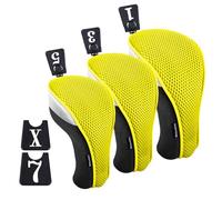 Andux 3pcs/Set Golf Club 460cc Driver Wood Head Covers with Interchangeable No. Tags Yellow Short Neck