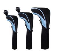 Andux 3pcs/Set Neoprene Golf Wood Club Head Covers 460cc Driver Fairway Woods Covers Long Neck (Black/light blue)