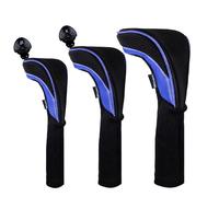 Andux 3pcs/Set Neoprene Golf Wood Club Head Covers 460cc Driver Fairway Woods Covers Long Neck (Black/blue)