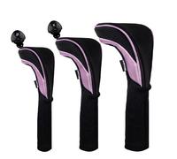 Andux 3pcs/Set Neoprene Golf Wood Club Head Covers 460cc Driver Fairway Woods Covers Long Neck (Black/pink)