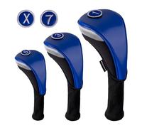 Andux 3pcs/Set PU Golf Wood Club Head Covers 460cc Driver with Long Neck Blue