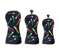Andux 3pcs/Set Tee Pattern PU Golf Wood Club Head Covers 460cc Driver Covers Black
