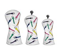 Andux 3pcs/Set Tee Pattern PU Golf Wood Club Head Covers 460cc Driver Covers White