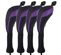 Andux 4 Pack Long Neck Golf Hybrid Club Head Covers Black/Purple
