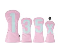 Andux 4Pack/set PU Large Number Golf 460cc Driver Fairway Woods Club Head Covers Pink