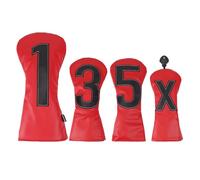 Andux 4Pack/set PU Large Number Golf 460cc Driver Fairway Woods Hybrids Club Head Covers Red