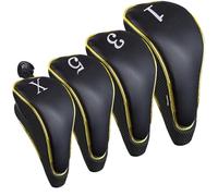 Andux 4Pcs/Set Gold Golf 460cc Driver Fairway Wood Club Head Covers Hook & Loop Black