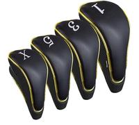 Andux 4Pcs/Set Gold Golf 460cc Driver Fairway Wood Club Head Covers Hook & Loop Black