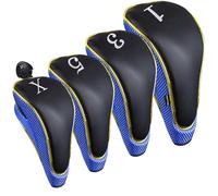 Andux 4Pcs/Set Gold Golf 460cc Driver Fairway Wood Club Head Covers Hook & Loop Blue