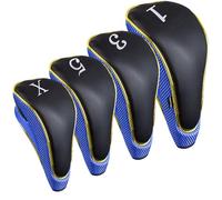 Andux 4Pcs/Set Gold Golf 460cc Driver Fairway Wood Club Head Covers Hook & Loop Blue
