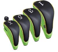 Andux 4Pcs/Set Gold Golf 460cc Driver Fairway Wood Club Head Covers Hook & Loop Green