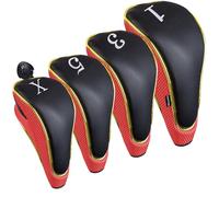 Andux 4Pcs/Set Gold Golf 460cc Driver Fairway Wood Club Head Covers Hook & Loop Red
