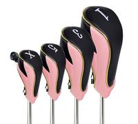 Andux 4Pcs/Set Gold Golf 460cc Driver Fairway Wood Club Head Covers with Zipper Pink