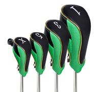 Andux 4Pcs/Set Gold Golf Wood Club Head Covers with Zipper Green