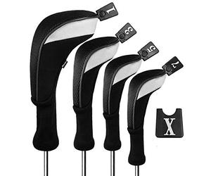 Andux 4pcs/Set Golf Fairway Wood Club Head Covers 460cc Driver with Long Neck Black