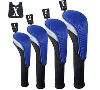 Andux 4pcs/Set Golf Fairway Wood Club Head Covers 460cc Driver with Long Neck Blue