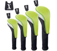 Andux 4pcs/Set Golf Fairway Wood Club Head Covers 460cc Driver with Long Neck Green
