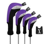 Andux 4pcs/Set Golf Fairway Wood Club Head Covers 460cc Driver with Long Neck Purple