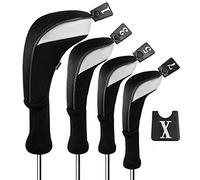Andux 4pcs/Set Golf Wood Club Head Covers 460cc Driver with Long Neck Black
