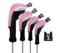 Andux 4pcs/Set Golf Wood Club Head Covers 460cc Driver with Long Neck Pink