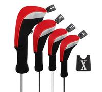 Andux 4pcs/Set Golf Wood Club Head Covers 460cc Driver with Long Neck Red