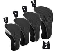 Andux 4pcs/Set Mesh Golf 460cc Driver Fairway Wood Club Head Covers with Interchangeable No. Tags Black