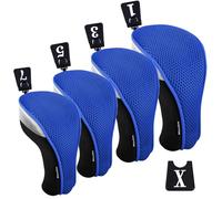 Andux 4pcs/Set Mesh Golf 460cc Driver Fairway Wood Club Head Covers with Interchangeable No. Tags Blue