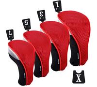 Andux 4pcs/Set Mesh Golf 460cc Driver Fairway Wood Club Head Covers with Interchangeable No. Tags Red