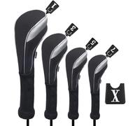 Andux 4pcs/Set Nylon Golf Wood Club Head Covers 460cc Driver Covers with Long Neck Black