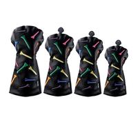 Andux 4pcs/Set Tee Pattern PU Golf Wood Club Head Covers 460cc Driver Fairway Woods Hybrids Covers Black