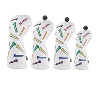 Andux 4pcs/Set Tee Pattern PU Golf Wood Club Head Covers 460cc Driver Fairway Woods Hybrids Covers White