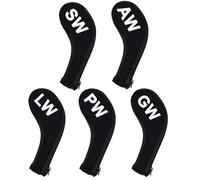 Andux 5pcs Golf Wedge Club Head Covers Long Neck with Zipper Black/black