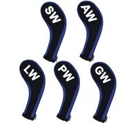 Andux 5pcs Golf Wedge Club Head Covers Long Neck with Zipper Black/blue