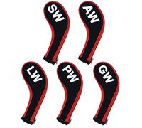 Andux 5pcs Golf Wedge Club Head Covers Long Neck with Zipper Black/red