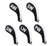 Andux 5pcs Golf Wedge Club Head Covers Long Neck with Zipper Black/white
