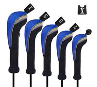 Andux 5Pcs/set Gold Golf 460cc Driver Fairway Woods Hybrids Club Head Covers MT/ZH15 Blue