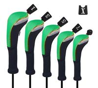 Andux 5Pcs/set Gold Golf 460cc Driver Fairway Woods Hybrids Club Head Covers MT/ZH15 Green