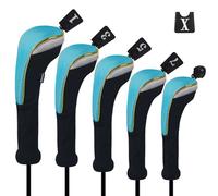 Andux 5Pcs/set Gold Golf 460cc Driver Fairway Woods Hybrids Club Head Covers MT/ZH15 Light blue