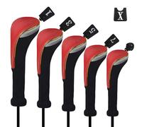 Andux 5Pcs/set Gold Golf 460cc Driver Fairway Woods Hybrids Club Head Covers MT/ZH15 Red