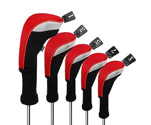 Andux 5pcs/Set Golf 460cc Driver Fairway Wood Club Head Covers Long Neck Black/Red